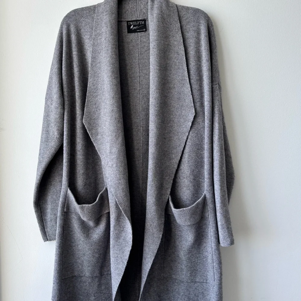 Twelfth Love Gray Cardigan Sweater Long Knit Pockets Womens M Cozy Lagenlook Art